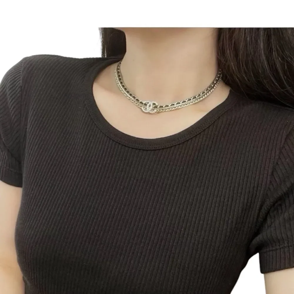 Chanel 22S Gold White Chain Crystal CC Choker Necklace